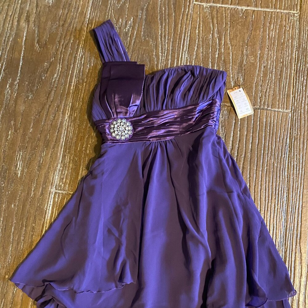 Fancy Short Purple Prom/Party type dress w/ large rhinestone. Size 4